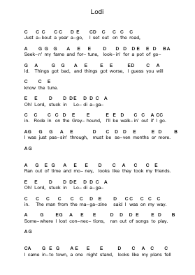 Lodi Piano letter notes by Creedence Clearwater Revival - Arr.Lengram Flowerliz