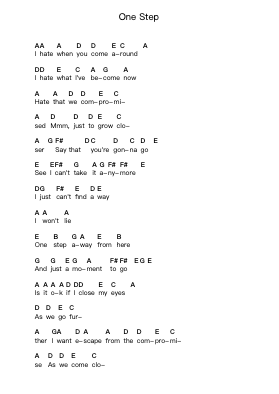 One Step 鋼琴字母譜由 Dead Letter Circus - 編曲 Thaga Emsia