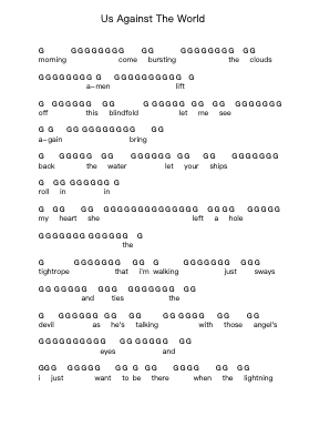 Us Against The World Piano letter notes by Coldplay - Arr.Odefred
