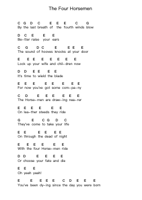 The Four Horsemen Notas de piano en letras por Metallica - Arr.Rareade Zoelotte