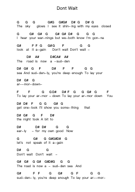 Dont Wait Notas de piano en letras por Dashboard Confessional - Arr.Caewald Tabpritt
