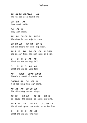 Believe Piano letter notes by The Bravery - Arr.Campbriel
