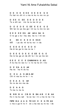 Yami Ni Ame Fuhaishita Sekai Piano letter notes by deathgaze - Arr.Leighruth