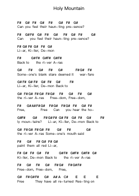 Holy Mountain Piano letter notes by System Of A Down - Arr.Deblack Sram