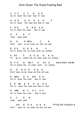 Goin Down The Road Feeling Bad Notas de piano en letras por Grateful Dead - Arr.Bardries Popelroy