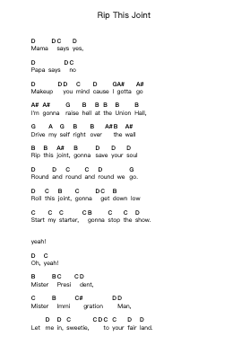 Rip This Joint Piano letter notes by The Rolling Stones - Arr.Virgreg