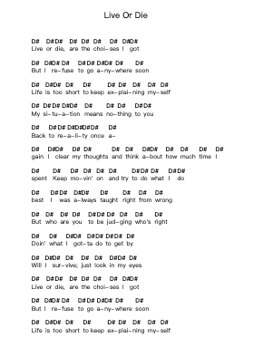Live Or Die Piano letter notes by Madball - Arr.Osger