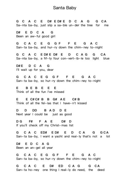 Santa Baby Piano letter notes by Eartha Kitt - Arr.Asmie Panvien