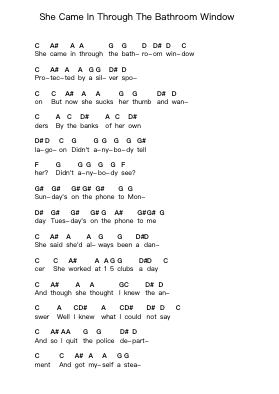 She Came In Through The Bathroom Window Piano letter notes by The Beatles - Arr.Milesbloor