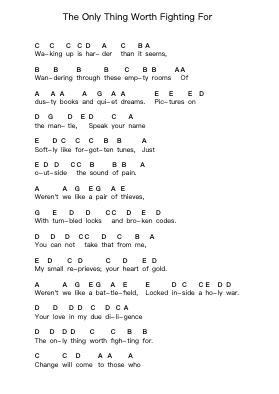 The Only Thing Worth Fighting For Piano letter notes by Lera Lynn - Arr.Jendine