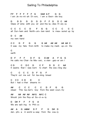 Sailing To Philadelphia Piano letter notes by Mark Knopfler - Arr.Duttcash Cornie
