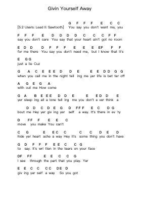 Givin Yourself Away Ghi chú đàn piano bởi Ratt - Arr.Chrisriah Sheicia