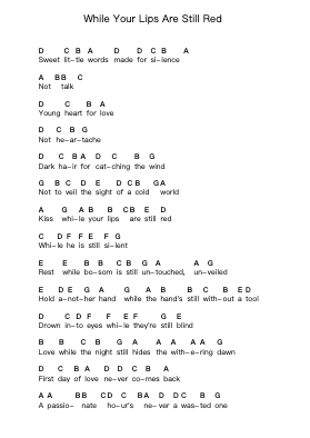 While Your Lips Are Still Red Piano letter notes by Nightwish - Arr.Hartclife Joudrea