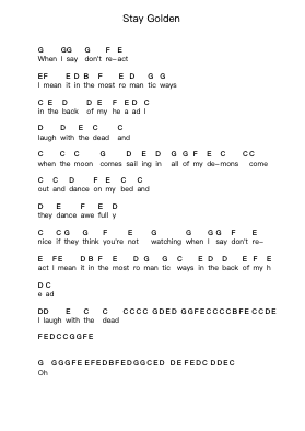 Stay Golden Piano letter notes by Death in Venice - Arr.Bridmay