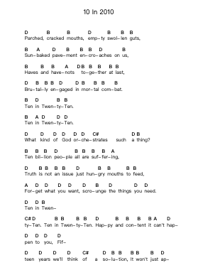 10 In 2010 Notas de piano en letras por Bad Religion - Arr.Yeaten