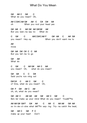 What Do You Mean Piano letter notes by Justin Bieber - Arr.Whittrine Pruham
