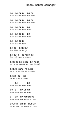 Himitsu Sentai Goranger Piano letter notes by Animetal - Arr.Lizbill