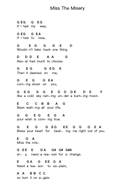 Miss The Misery Piano letter notes by Foo Fighters - Arr.Solin