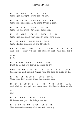Skate Or Die Piano letter notes by Teenage Bottlerocket - Arr.Osrias Drewnia