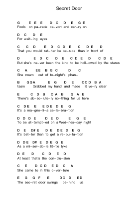 Secret Door Piano letter notes by Arctic Monkeys - Arr.Cliffcam Whbill