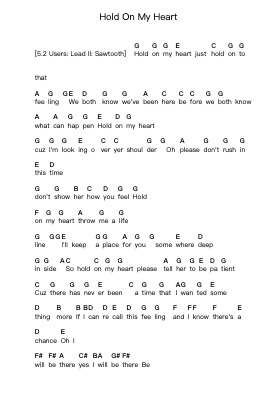 Hold On My Heart Piano letter notes by Genesis - Arr.Hicksriet
