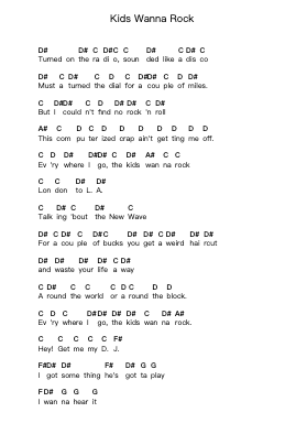 Kids Wanna Rock Piano letter notes by Bryan Adams - Arr.Jesine
