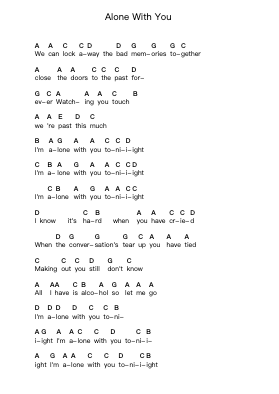 Alone With You Piano letter notes by Sunnyboys - Arr.Boylerod