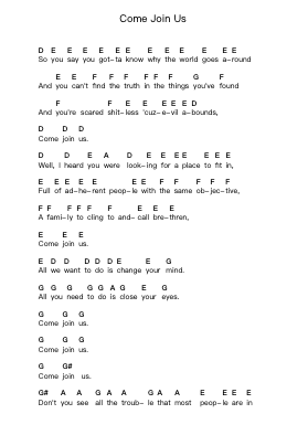 Come Join Us Piano letter notes by Bad Religion - Arr.Brucepel Tabjay