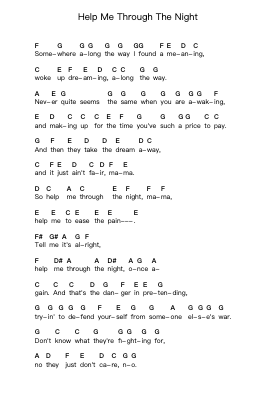 Help Me Through The Night Piano letter notes by Joe Walsh - Arr.Kentfred