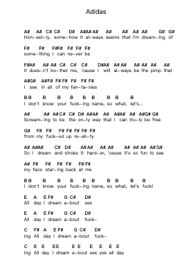 Adidas Piano letter notes by Korn - Arr.Cookdunn