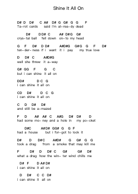 Shine It All On Piano letter notes by Eels - Arr.Bilsa Montlaw