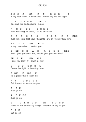 Go On โน้ตตัวอักษรเปียโนโดย Jack Johnson - Arr.Colbard Ramsdick