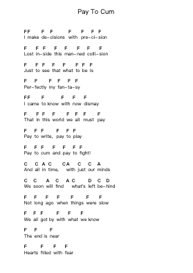 Pay To Cum Piano letter notes by Bad Brains - Arr.Ruthives Sibylxy