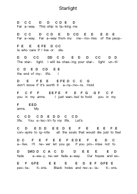 Starlight Piano letter notes by Muse - Arr.Ivescan Nelral