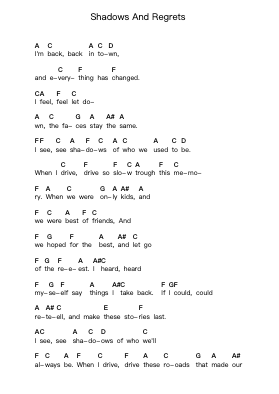 Shadows And Regrets Piano letter notes by Yellowcard - Arr.Doych Phyljim