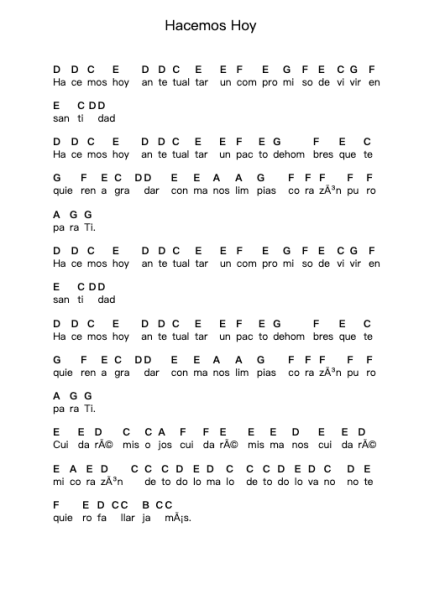 Hacemos Hoy Piano letter notes by Jesús Adrián Romero - Arr.Manlynch