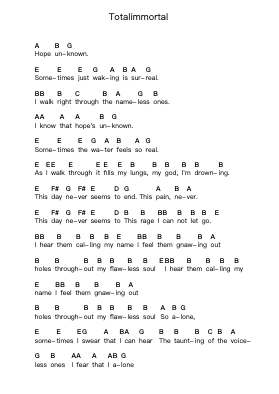 Totalimmortal Piano letter notes by AFI - Arr.Kyleyy