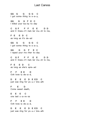 Last Caress Piano letter notes by Metallica - Arr.Junechad