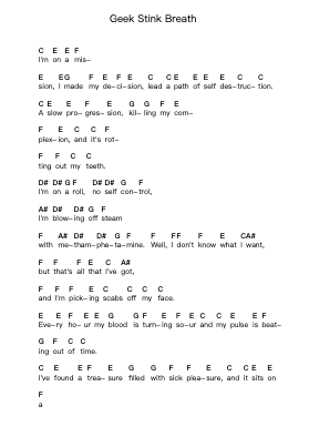 Geek Stink Breath Piano letter notes by Green Day - Arr.Yorktie Phisopp