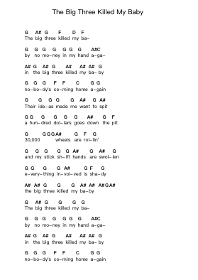 The Big Three Killed My Baby Piano letter notes by The White Stripes - Arr.Zoben