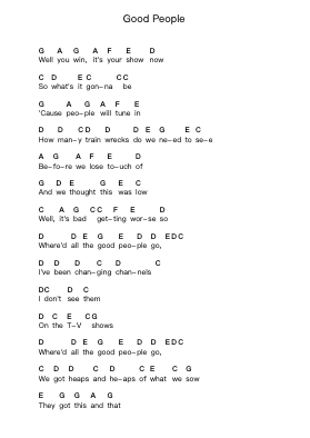 Good People Piano letter notes by Jack Johnson - Arr.Noelje