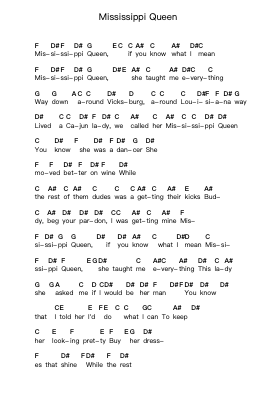 Mississippi Queen Nota surat piano oleh Mountain - Arr.Earlram