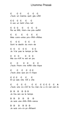 Lhomme Pressé Piano letter notes by Noir Désir - Arr.Primeg