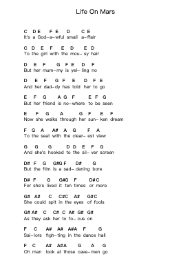 Life On Mars Piano letter notes by David Bowie - Arr.Reedtrine Gunnix