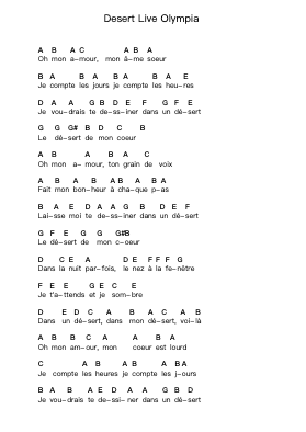 Desert Live Olympia Piano letter notes by Émilie Simon - Arr.Nodric