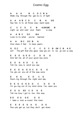Cosmic Egg Piano letter notes by Wolfmother - Arr.Dougtin Vashop