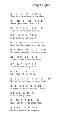 Bright Lights Piano letter notes by Placebo - Arr.Nypkins Shakeats