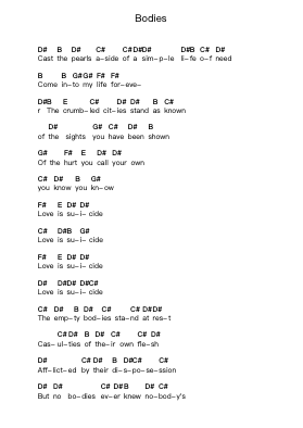 Bodies Piano letter notes by The Smashing Pumpkins - Arr.Bunharine Coftroy