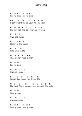 Salty Dog Piano letter notes by Cat Power - Arr.Ribloor