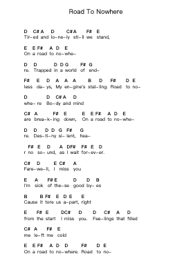 Road To Nowhere โน้ตตัวอักษรเปียโนโดย Bullet For My Valentine - Arr.Swinria